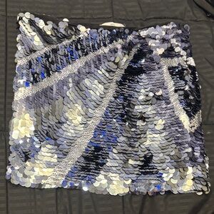 Mango Silver Sequin Geometric Mini Skirt